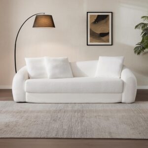 Sofá Cama Futón Extraíble 90.6 Pulgadas 3 Plazas Blanco Asiento Profundo Sin Montaje