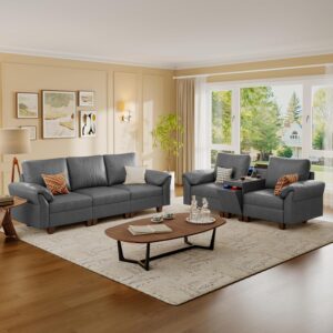SITJOY Juego de Sofás 11.8" 5 Plazas Mid-Century Almacenamiento Piel Sintética