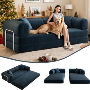 Sofá Cama Futón Extraíble Plegable 78.8 Pulgadas Pana Azul Sin Estructura Sin Montaje