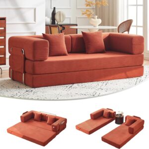 Sofá Cama Plegable 79 Pulgadas Pana Naranja Sin Estructura Sin Montaje