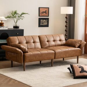 Sofá Cama Futón 85 Pulgadas Biplaza Piel Sintética Reposabrazos Ajustables