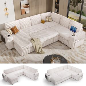 Sofá Cama Seccional Forma L Extraíble 111 Pulgadas 7 Plazas Pana Almacenamiento USB