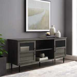 Walker Edison Soporte de TV Gris Pizarra con Puertas de Vidrio