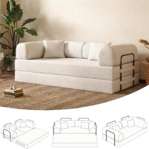 Sofá Cama 5 En 1 Plegable 79 Pulgadas Pana Blanco Sin Estructura