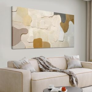Tarfupth Lienzo abstracto minimalista beige y marrón, 29 x 58"