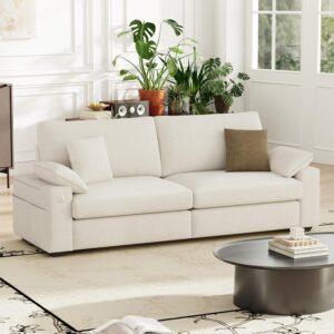 Sofá 89 Pulgadas 3 Plazas Beige Almacenamiento USB