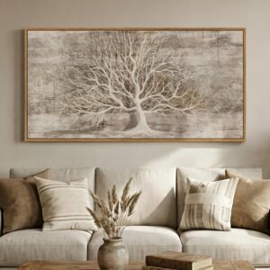 Lienzo abstracto bosque árbol, 60 x 30" con marco