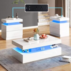 AMERLIFE Juego de Mesas 3 Piezas LED Alto Brillo 2 Niveles