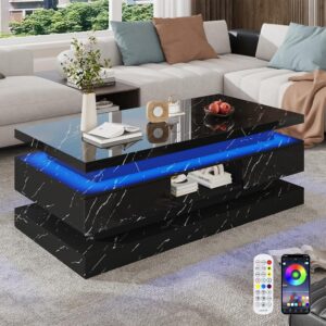 Mesa Auxiliar LED Alto Brillo Cajones 2 Niveles 47.2"