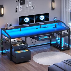 SEDETA Escritorio Gaming 63" Con Cajones Con Archivador Con Carga USB Con LED
