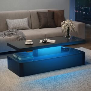 MXV Mesa de Centro Rectangular Madera LED Alto Brillo 40"