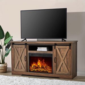 AMERLIFE Soporte de TV con Chimenea y Puerta de Granero