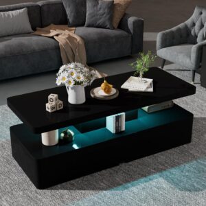 Mesa de Centro Rectangular LED Almacenamiento Negro