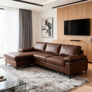 Sofá Cama Seccional Forma L 100 Pulgadas 3 Plazas Piel Sintética Chaise