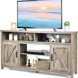 Tangkula Soporte de TV Granja Natural con Puertas de Granero