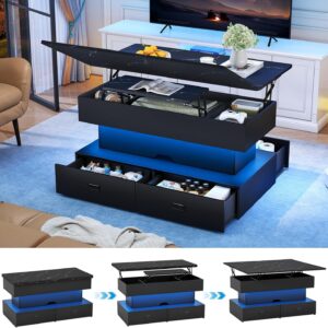 Turosur Mesa de Centro LED Almacenamiento Cajones Negro 40"