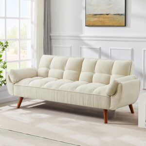 Sofá Cama Futón 75 Pulgadas Lino Beige Respaldo Ajustable