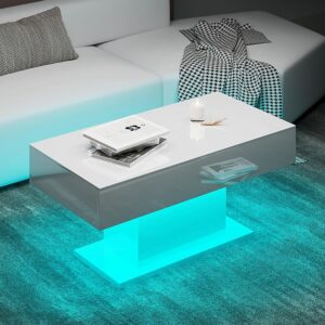 Mesa de Centro Rectangular Madera LED Blanco