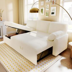 Sofá Cama 2 En 1 Extraíble Bouclé Blanco Almacenamiento Chaise