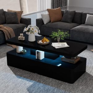 oneinmil Mesa de Centro LED 2 Niveles Negro 40"