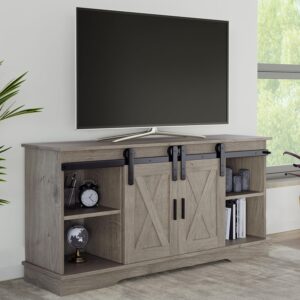Lavish Home Soporte de TV Gris con Puertas Corredizas