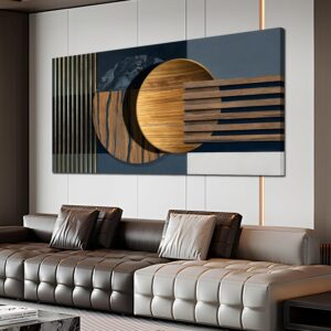 MMMSANSAT Lienzo abstracto geométrico dorado, marrón, 29 x 58"