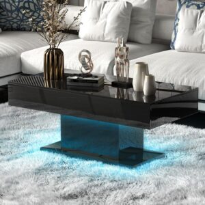 HedoAjim Mesa de Centro Rectangular Madera LED Alto Brillo
