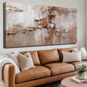 Lienzo abstracto dorado, 29 x 58" con marco