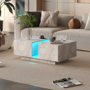 HedoAjim Mesa de Centro Rectangular Madera LED Cajones Gris
