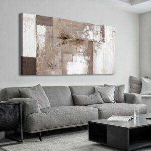 Lienzo abstracto marrón, gris y blanco, 61 x 122"