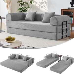 Sofá Cama 5 En 1 79 Pulgadas Pana Gris Espuma Alta Densidad