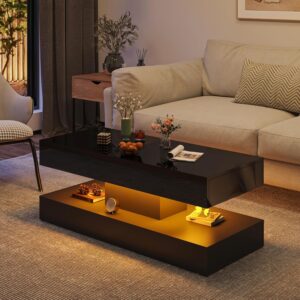 Mesa de Centro LED Almacenamiento Cajones Negro 47.2"