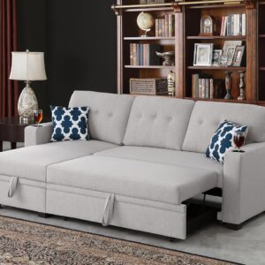 Devion Furniture Sofá Cama Portavasos Gris Claro