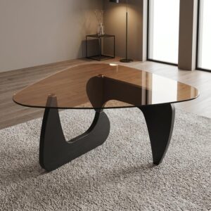 Mesa de Centro Redonda Vidrio Mid-Century Negro 35.8"