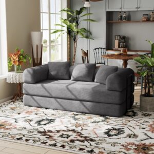 Sofá Cama Extraíble Plegable Pana Gris Espuma Viscoelástica