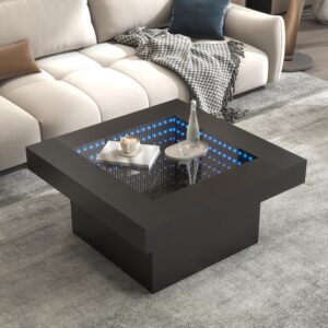 FKWin Mesa de Centro Cuadrada Vidrio Templado LED 31"