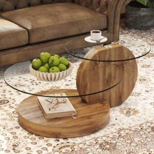 Mesa de Centro Redonda Cristal Almacenamiento 3 Niveles 42"