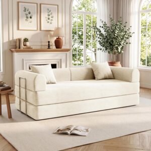 Sofá Cama Futón 4 En 1 Extraíble Plegable 79 Pulgadas King Biplaza Pana Beige