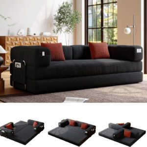 Sofá Cama Futón 5 En 1 Extraíble Plegable 79 Pulgadas Biplaza Pana Gris