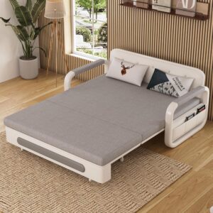 Sofá Cama Con Nido Extraíble 62.2 Pulgadas Blanco Almacenamiento
