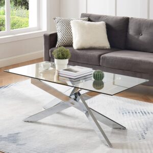 Mesa de Centro Rectangular Vidrio Templado Plateado 47.3"