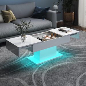 HedoAjim Mesa de Centro Rectangular Madera LED Alto Brillo