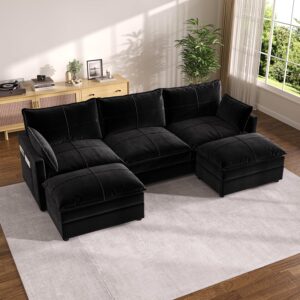 Sofá Cama Seccional Forma L Forma U Extraíble Negro Asiento Profundo Fundas Lavables