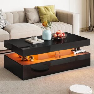 AMERLIFE Mesa Auxiliar Rectangular LED 2 Niveles Negro