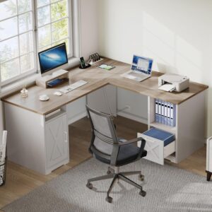 DWVO Escritorio en L 60" Con Cajones Con Archivador Con Carga USB Con Almacenamiento
