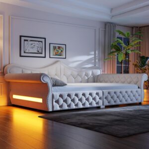 Sofá Cama Queen LED Marco Madera