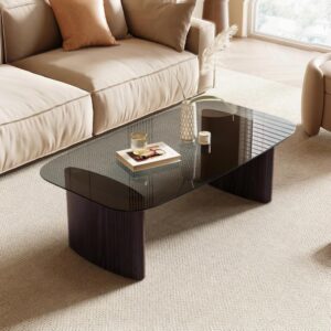 Mesa de Centro Vidrio Templado Minimalista Nogal