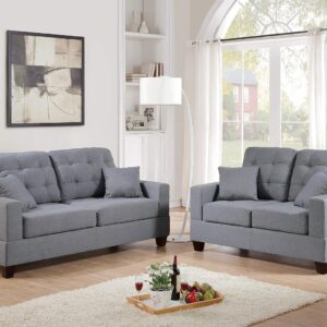 Living Room Furniture Juego de Sofás 2 Piezas 2 Plazas Capitoné Gris