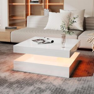 HedoAjim Mesa de Centro Cuadrada Madera LED Alto Brillo