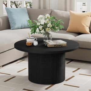 Furniway Mesa de Centro Redonda Madera Negro 35.4"